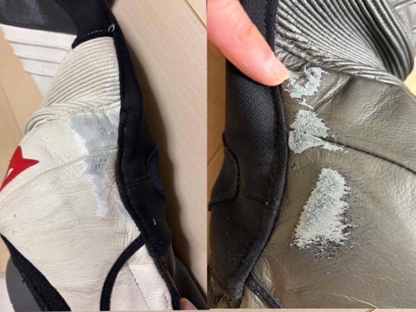 DAINESEレーシングスーツ　膝内側の破れ　革あて　補強